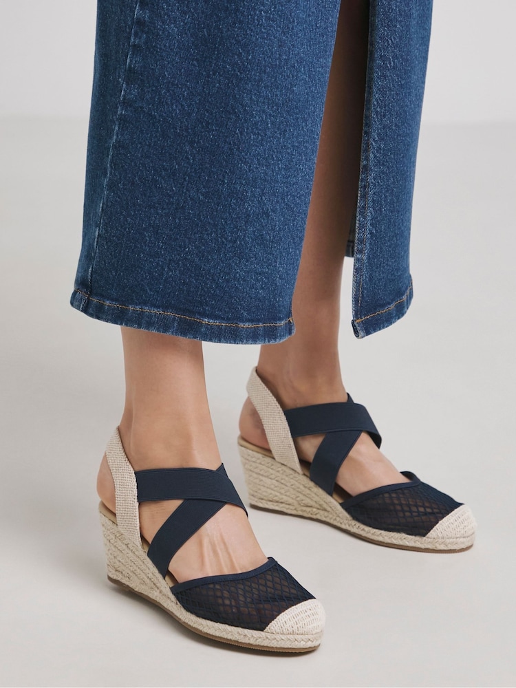 JD Williams Blue Extra Wide Fit Wedged Espadrilles In Wide Fit - Image 1 of 4