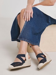JD Williams Blue Extra Wide Fit Wedged Espadrilles In Wide Fit - Image 4 of 4