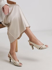 JD Williams Gold Extra Wide Fit Peep Toe Heeled Slingbacks - Image 1 of 4