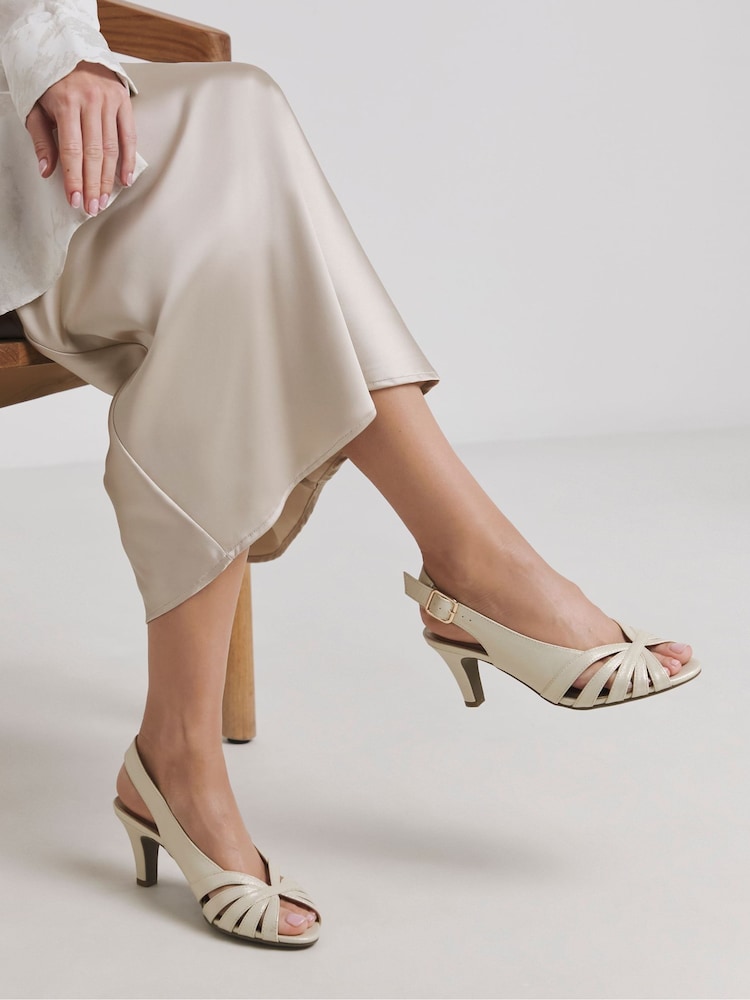 JD Williams Gold Extra Wide Fit Peep Toe Heeled Slingbacks - Image 1 of 4