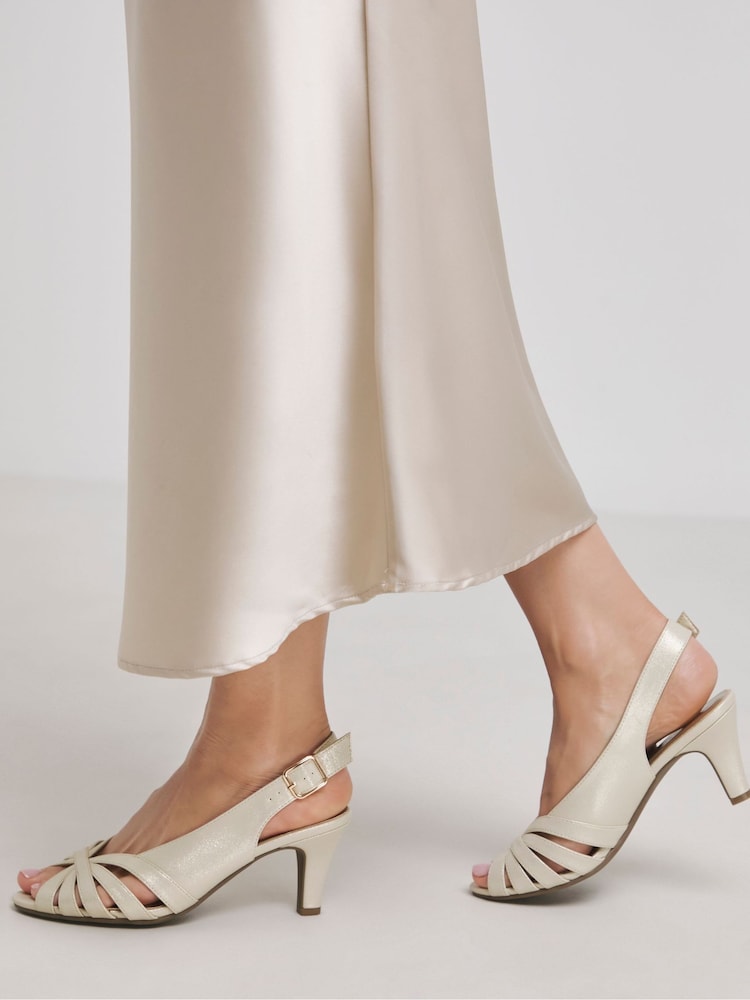 JD Williams Gold Extra Wide Fit Peep Toe Heeled Slingbacks - Image 2 of 4