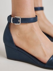 JD Williams Blue Low Wedge Barely There Sandals In Wide Fit - Image 2 of 4