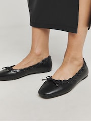 JD Williams Black Extra Wide Fit Scalloped Edge Ballerinas In Wide Fit - Image 1 of 4