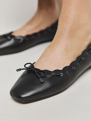JD Williams Black Extra Wide Fit Scalloped Edge Ballerinas In Wide Fit - Image 3 of 4