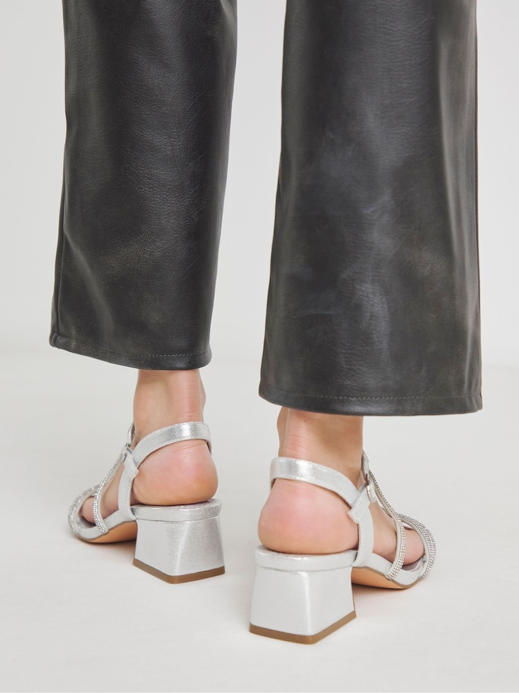 JD Williams Silver Extra Wide Fit Heeled Strappy Sandals In Wide Fit - Image 2 of 5