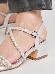JD Williams Silver Extra Wide Fit Heeled Strappy Sandals In Wide Fit - Image 3 of 5