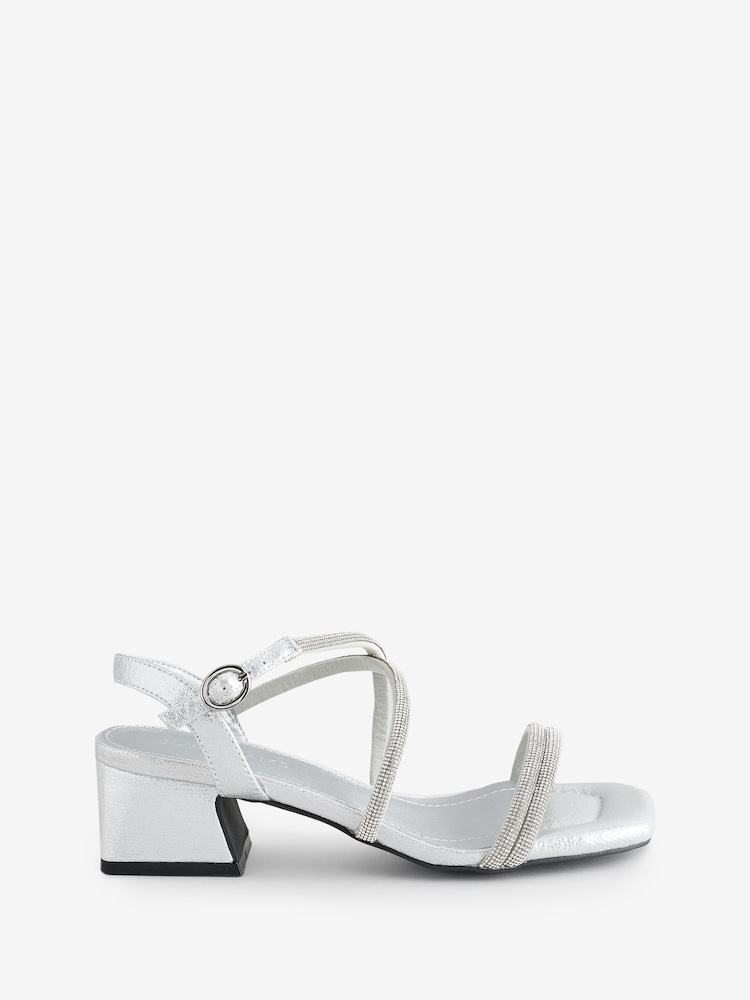 JD Williams Silver Extra Wide Fit Heeled Strappy Sandals In Wide Fit - Image 5 of 5