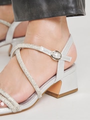 JD Williams Silver Wide Fit Heeled Strappy Sandals In Wide Fit - Image 4 of 4