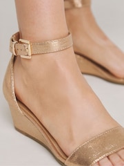 JD Williams Gold Low Wedge Barely There Sandals In Wide Fit - Image 3 of 4