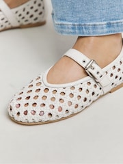 JD Williams Cream Extra Wide Fit Leather Woven Mary Jane Ballerinas In Standard Fit - Image 3 of 4