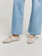 JD Williams Cream Wide Fit Leather Woven Mary Jane Ballerinas In Standard Fit - Image 2 of 4