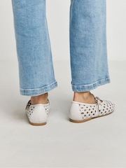 JD Williams Cream Wide Fit Leather Woven Mary Jane Ballerinas In Standard Fit - Image 3 of 4