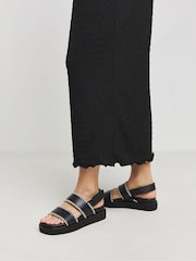 JD Williams Black Extra Wide Fit Chunky Leather Sandals With Whipstitch Detail - Image 2 of 4