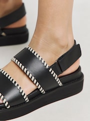 JD Williams Black Extra Wide Fit Chunky Leather Sandals With Whipstitch Detail - Image 3 of 4