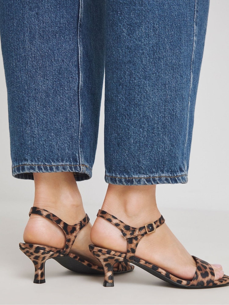 JD Williams Brown Wide Fit Kitten Heel Sandals In Extra Wide Fit - Image 2 of 4
