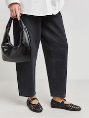 JD Williams Black Extra Wide Fit Leather Woven Mary Jane Ballerinas In Standard Fit - Image 1 of 4