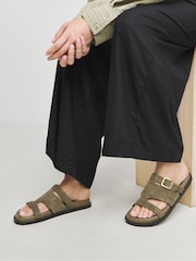 JD Williams Green Extra Wide Fit Anthology Laser Cut Detail Footbed Sandals In Standard Fit - Image 1 of 5