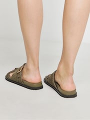 JD Williams Green Extra Wide Fit Anthology Laser Cut Detail Footbed Sandals In Standard Fit - Image 4 of 5