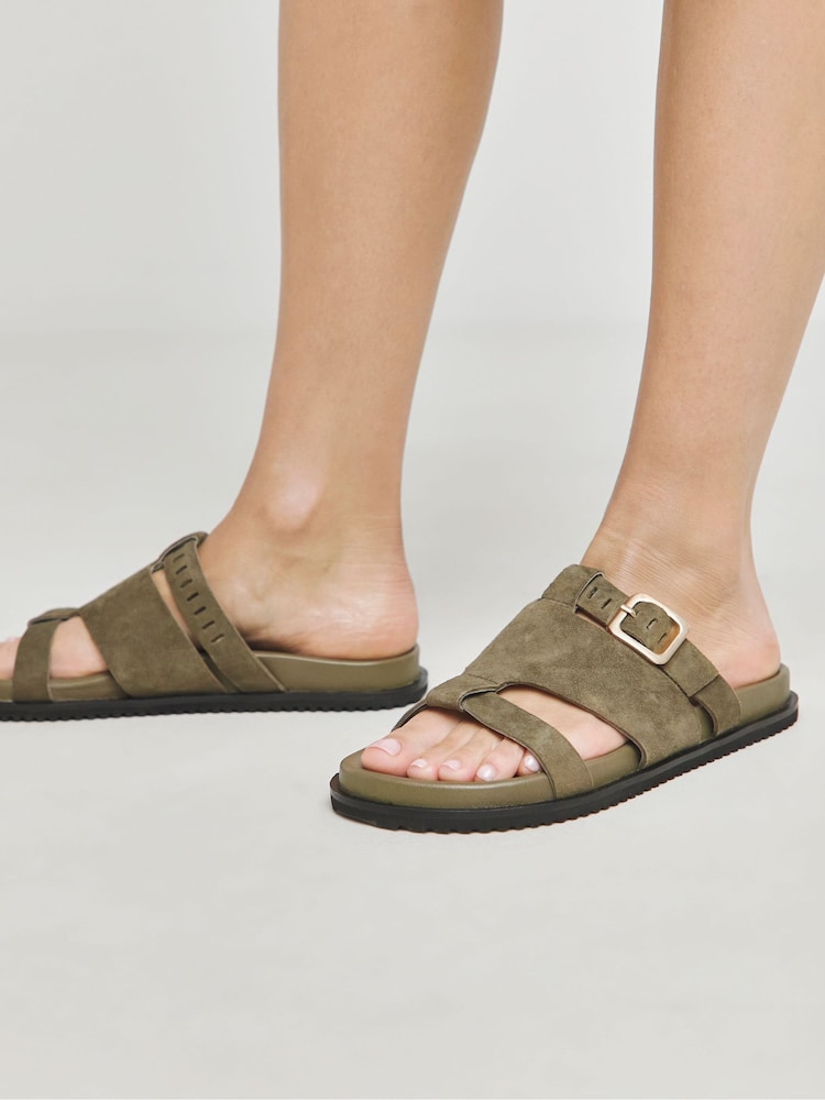 JD Williams Green Extra Wide Fit Anthology Laser Cut Detail Footbed Sandals In Standard Fit - Image 5 of 5