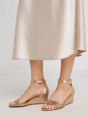 JD Williams Gold Low Wedge Barely There Sandals In Extra Wide Fit - Image 1 of 4