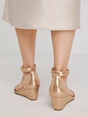 JD Williams Gold Low Wedge Barely There Sandals In Extra Wide Fit - Image 2 of 4