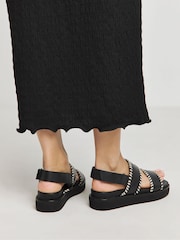 JD Williams Black Wide Fit Chunky Leather Sandals With Whipstitch Detail - Image 2 of 4