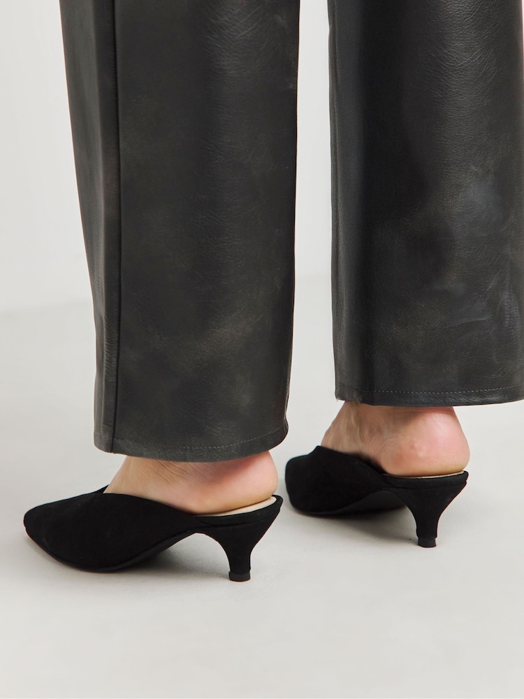 JD Williams Black Extra Wide Fit Anthology Real Suede Mule Kitten Heel Shoes - Image 2 of 4