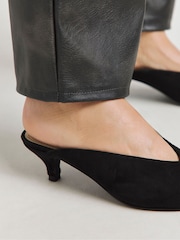 JD Williams Black Extra Wide Fit Anthology Real Suede Mule Kitten Heel Shoes - Image 3 of 4