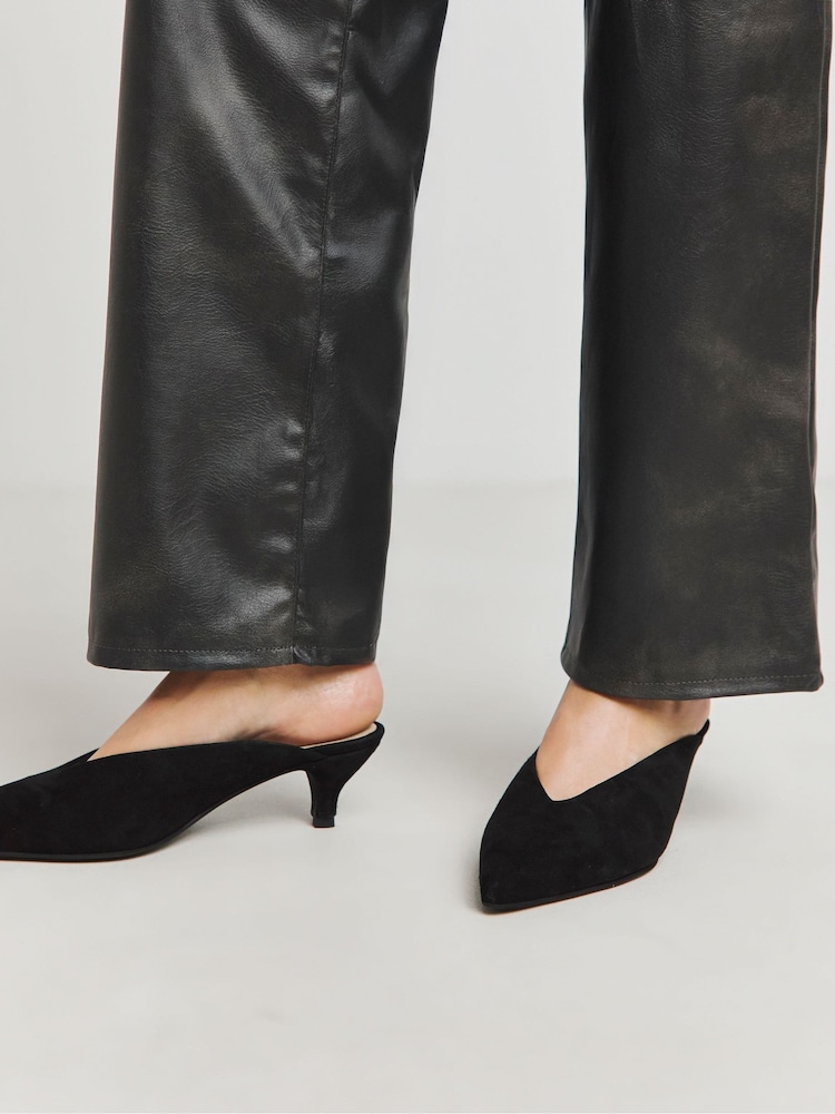 JD Williams Black Extra Wide Fit Anthology Real Suede Mule Kitten Heel Shoes - Image 4 of 4