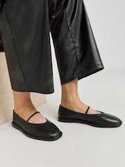 JD Williams Black Wide Fit Soft Flat Mary Jane Shoes In Wide Fit - Image 1 of 4
