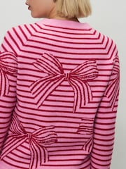 Pink/Red Stripe Bow Super Soft Crew Neck Long Sleeve Jumper - Image 4 of 8