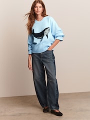 Light Blue Whale Crew Neck Knitted Jumper with Wool - Image 4 of 7