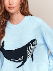 Light Blue Whale Crew Neck Knitted Jumper with Wool - Image 5 of 7