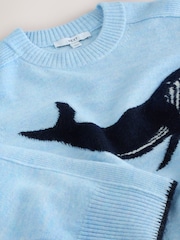 Light Blue Whale Crew Neck Knitted Jumper with Wool - Image 7 of 7