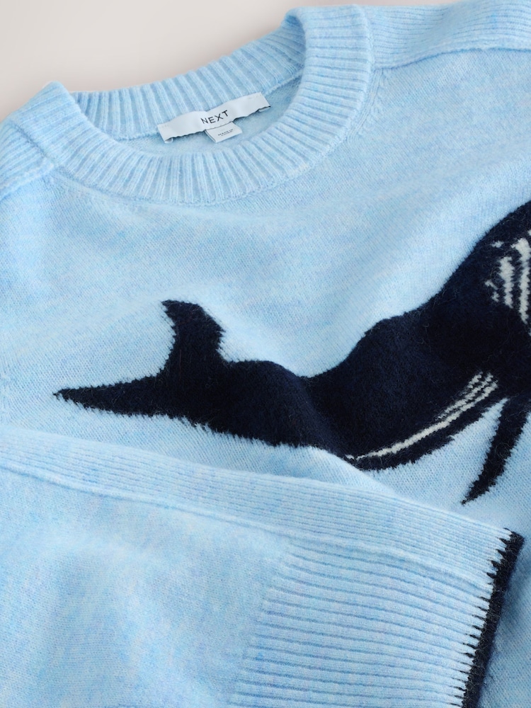 Light Blue Whale Crew Neck Knitted Jumper with Wool - Image 7 of 7