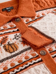Orange Autumn Cable Knit Collar Cardigan With Wool - Image 3 of 3