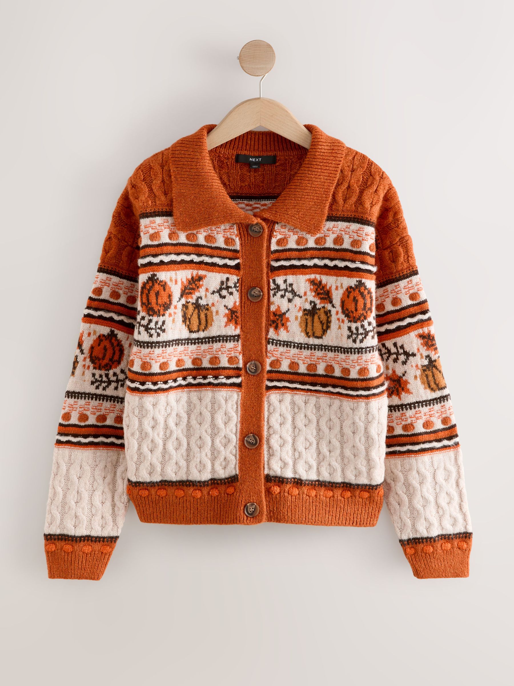 Buy Orange Halloween Pumpkin Cable Knit Collar Cardigan With