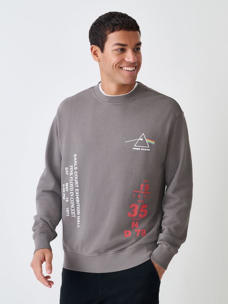 Charcoal Grey Washed Pink Floyd Licence Graphic Crew Sweatshirt - Image 1 of 12