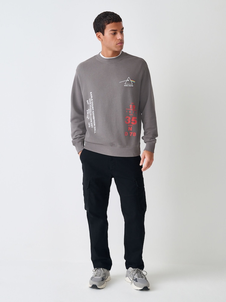 Charcoal Grey Washed Pink Floyd Licence Graphic Crew Sweatshirt - Image 2 of 12