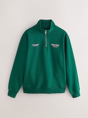 Green Simple Text Graphic Print Quarter Zip Neck Sweatshirt - Image 1 of 3