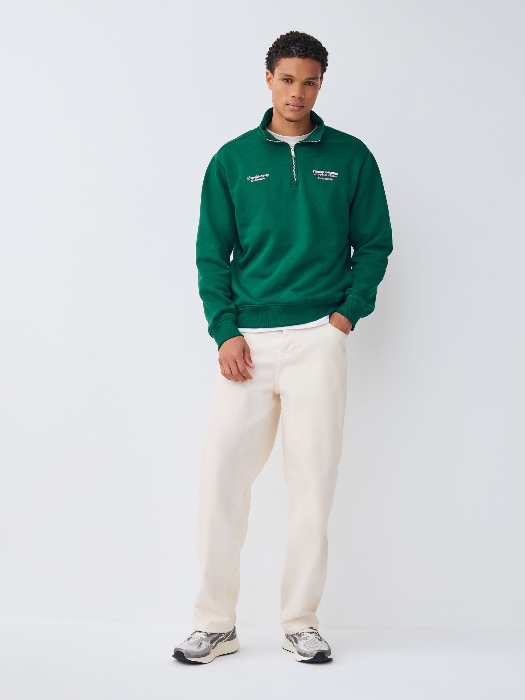 Buy Green Simple Text Graphic Print Quarter Zip Neck Sweatshirt