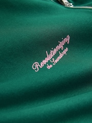 Green Simple Text Graphic Print Quarter Zip Neck Sweatshirt - Image 2 of 3