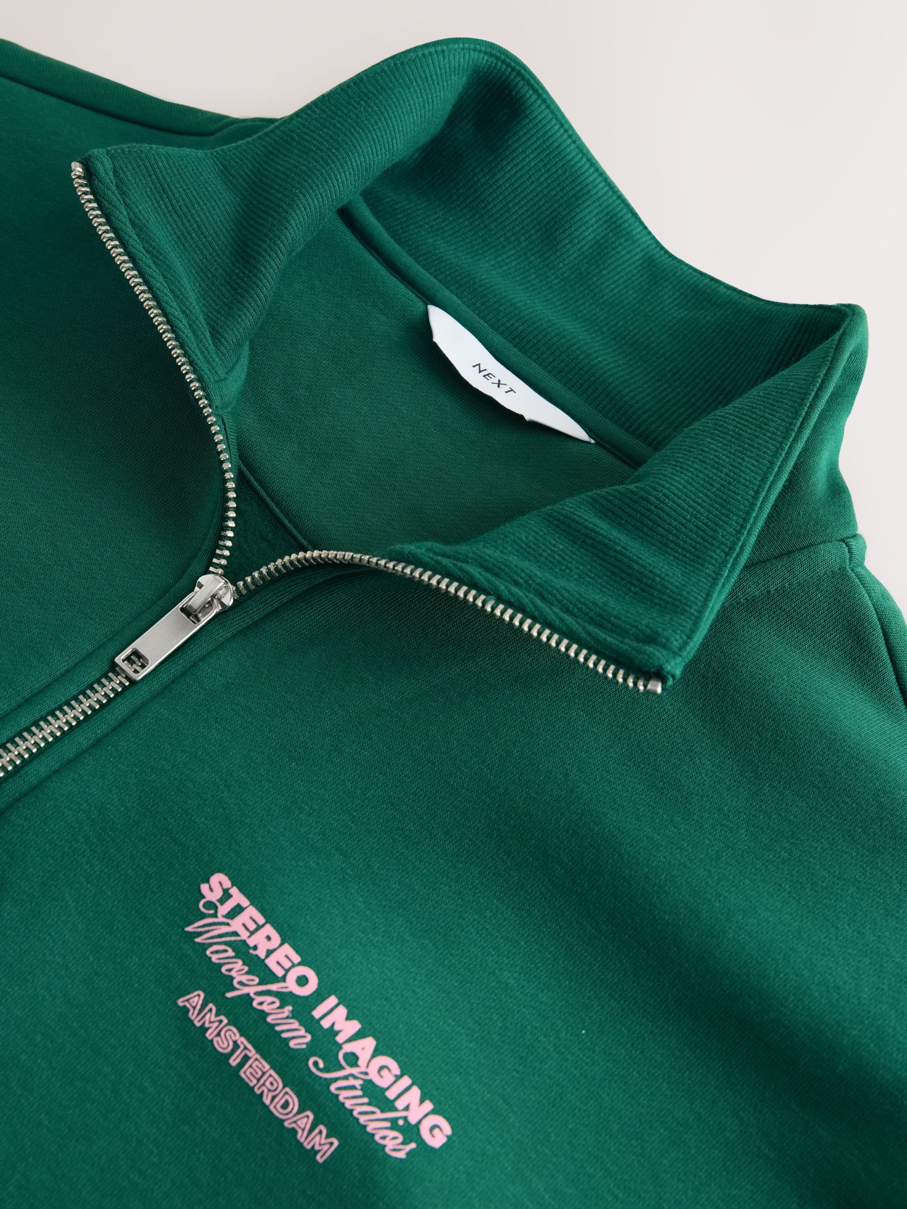 Buy Green Simple Text Graphic Print Quarter Zip Neck Sweatshirt