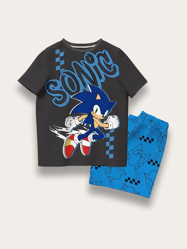 Brand Threads Black 100% Cotton Sonic The Hedgehog Short Pyjama Set - Image 1 of 1