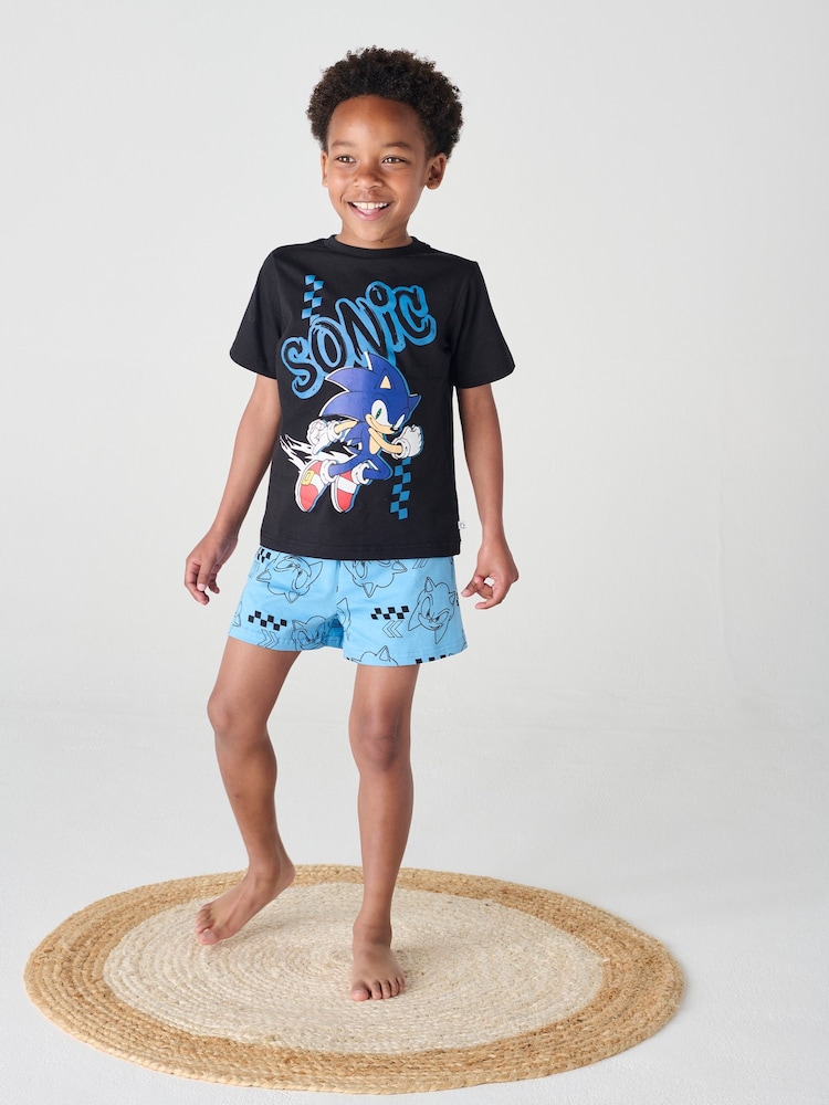 Brand Threads Black 100% Cotton Sonic The Hedgehog Short Pyjama Set - Image 1 of 3 Brand Threads Black 100% Cotton Sonic The Hedgehog Short Pyjama Set - Image 1 of 3