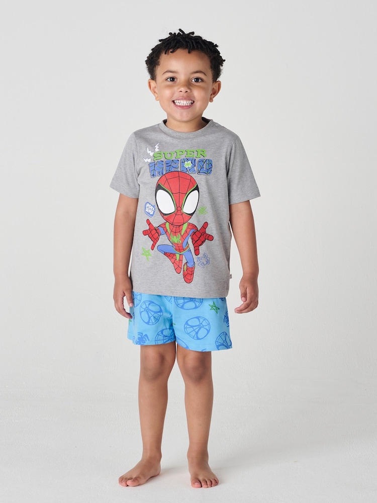 Brand Threads Grey/Blue Spidey and His Amazing Friends Short 100% Cotton Pyjama Set - Image 1 of 4 Brand Threads Grey/Blue Spidey and His Amazing Friends Short 100% Cotton Pyjama Set - Image 1 of 4