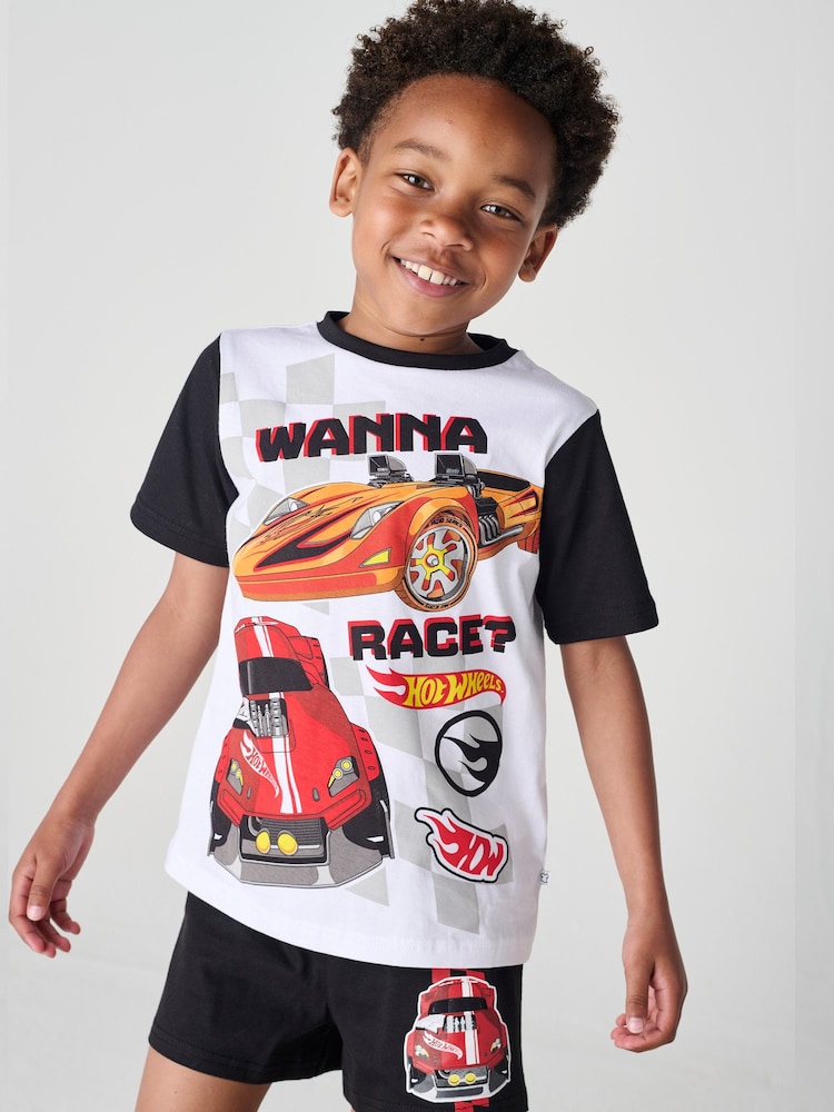 Brand Threads Black Hot Wheels Short 100% Cotton Pyjama Set - Image 1 of 4 Brand Threads Black Hot Wheels Short 100% Cotton Pyjama Set - Image 1 of 4