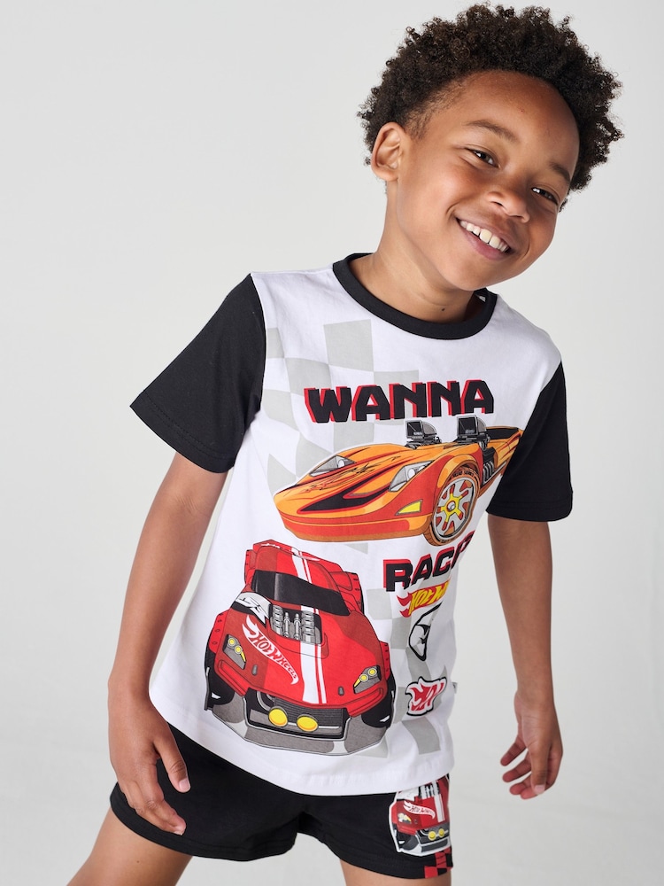 Brand Threads Black Hot Wheels Short 100% Cotton Pyjama Set - Image 2 of 4 Brand Threads Black Hot Wheels Short 100% Cotton Pyjama Set - Image 2 of 4