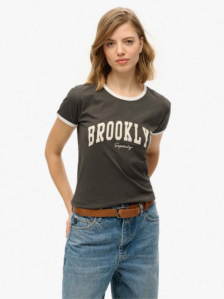 Superdry Grey Athletic Essential Ringer Fitted T-Shirt - Image 1 of 6