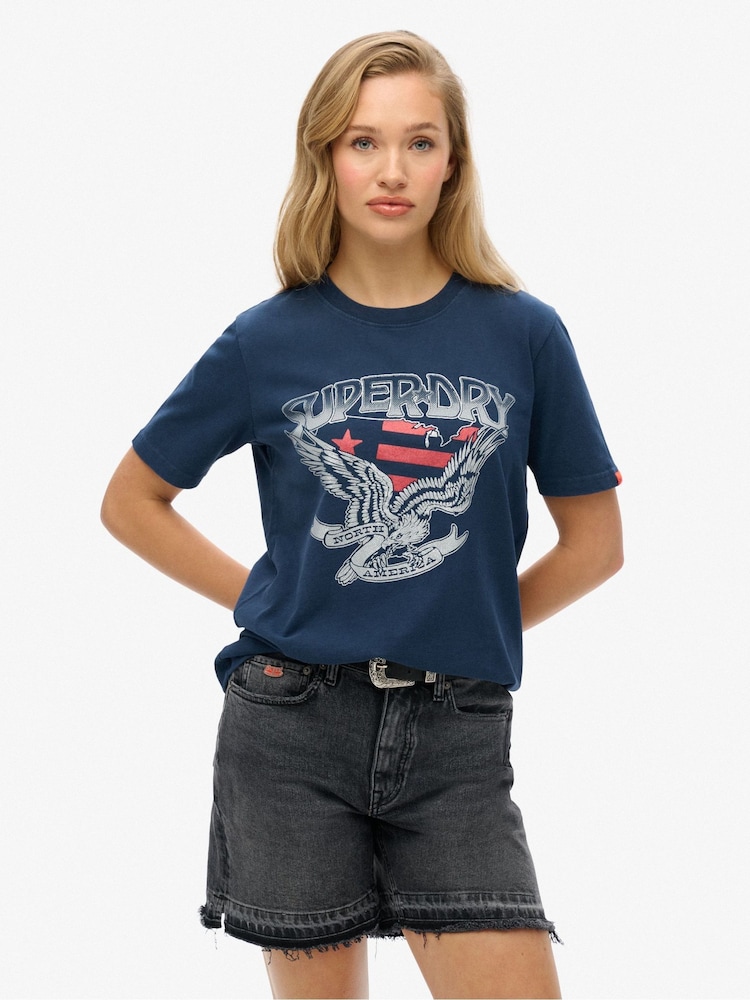 Superdry Blue Embellished Varsity Relaxed T-Shirt - Image 1 of 4
